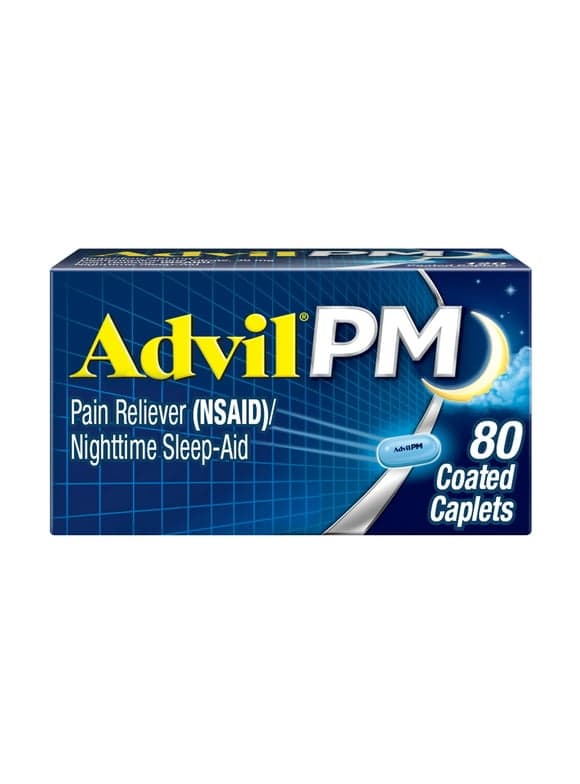 Advil PM Pain Relievers and Nighttime Sleep Aid Coated Caplet, 200 Mg Ibuprofen Pain Relief, 80 Count