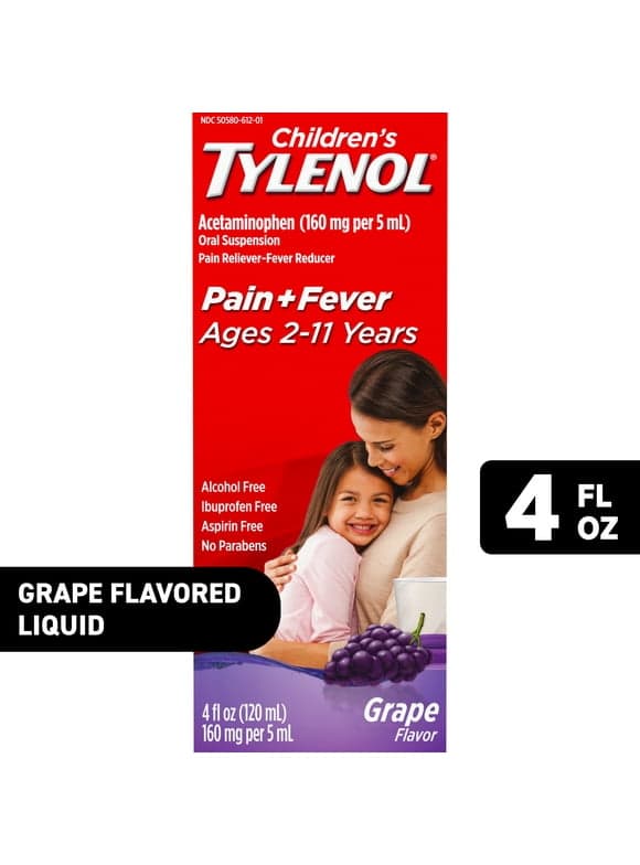 Children's Tylenol Pain + Fever Relief Cold Medicine, Grape, 4 fl. oz