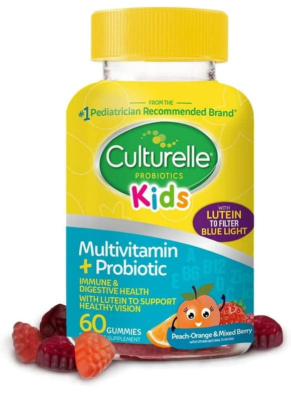 Culturelle Kids Multivitamin + Probiotic Gummies, Peach-Orange and Mixed Berry Flavors, 60 Count