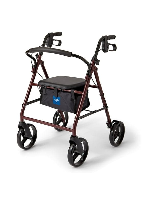 Medline Steel Rollator Walker for Adult, Burgundy, 350 lb. Weight Capacity, 8â€ Wheels, Foldable, Adjustable Handles