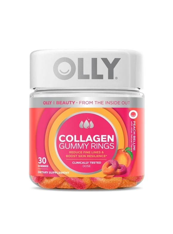 OLLY Collagen Gummy Rings Supplement, Supports Skin Elasticity, 2.5g Collagen, Peach, 30 Ct