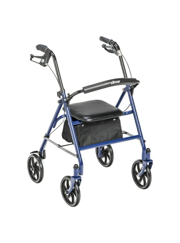 Drive Medical Four Wheel Rollator Rolling Walker with Fold Up Removable Back Support, Blue