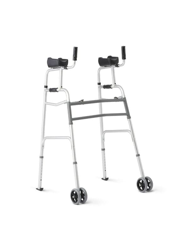 Medline Upright Walker with 5 Dual Wheels, Forearm Walker with Armrests, Height Adjustable, 300lb Weight Capacity