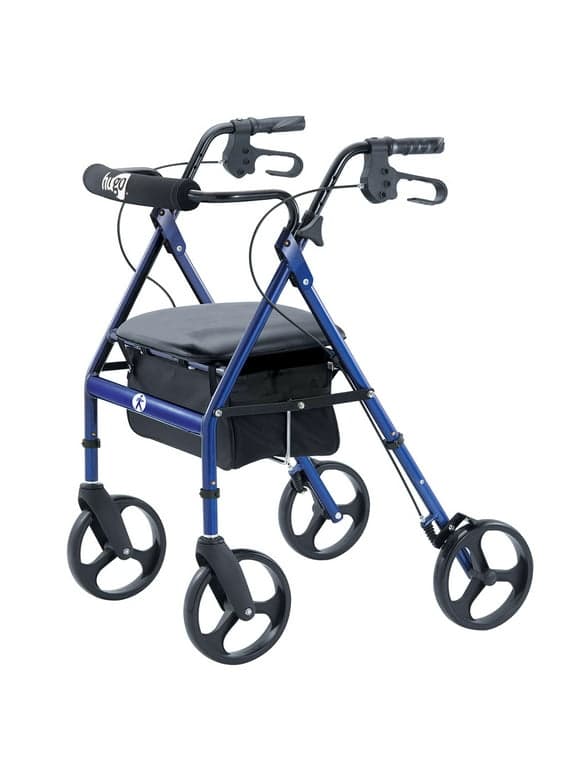 Hugo Portable Rollator Rolling Walker with Seat, Backrest and 8" Wheels, Blue