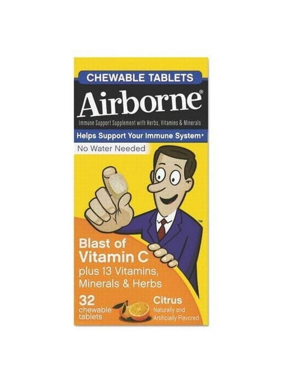 Airborne Citrus Chewable Tablets - 32 per pack - 72 packs per case.