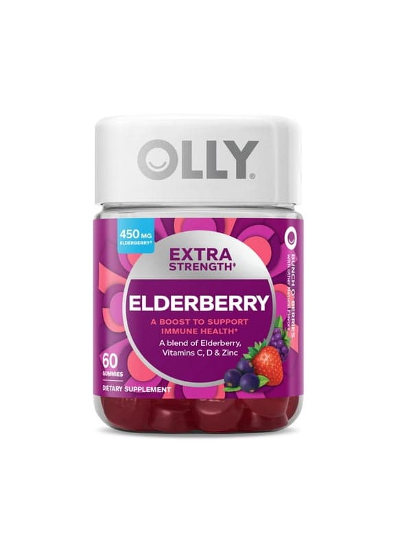 OLLY Extra Strength Elderberry Gummies, Immune Support, Vitamin C, D, Zinc, Berry, 60 ct