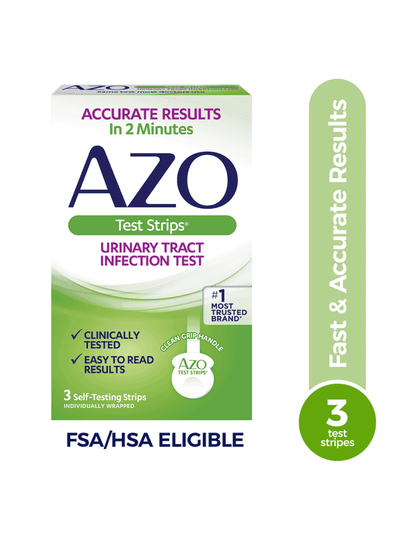 AZO Urinary Tract Infection (UTI) Test Strips, Accurate Results in 2 Minutes, FSA/HSA Eligible, Clinically Tested, Easy to Read Results, Clean Grip Handle, from The #1 Most Trusted Brand, 3 Count