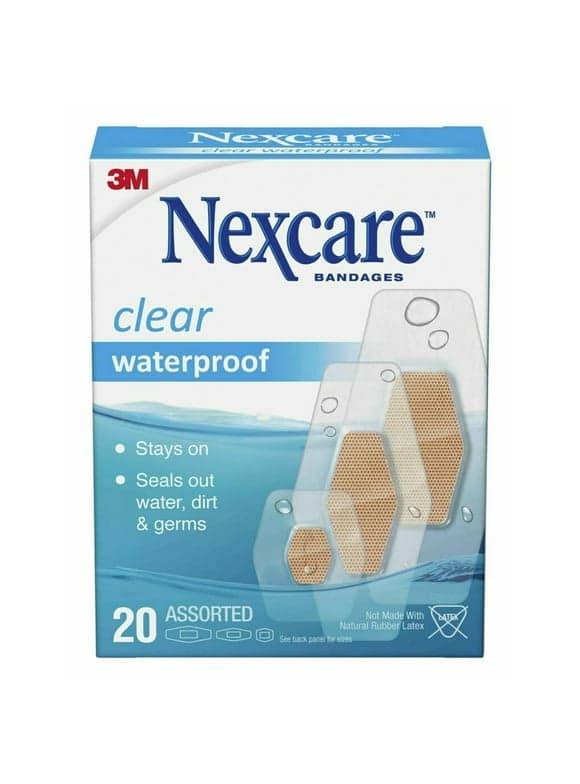 Nexcare Waterproof Clear Bandages, Assorted Sizes, 20 Count