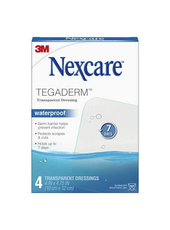 Nexcare Tegaderm Waterproof Dressing, Hospital Grade Bandages, 4" x 4 3/4", 4 Count