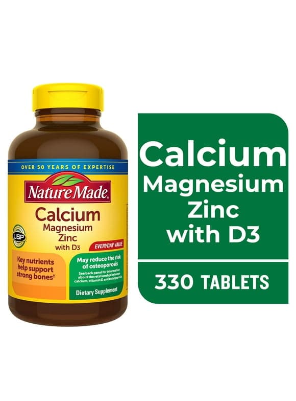 Nature Made Calcium Magnesium Zinc with Vitamin D3 Tablets, Dietary Supplement, 330 Count