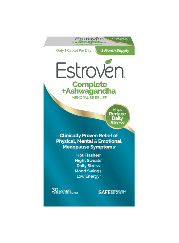 Estroven Complete + Ashwagandha Menopause Relief Caplets, 30 Count