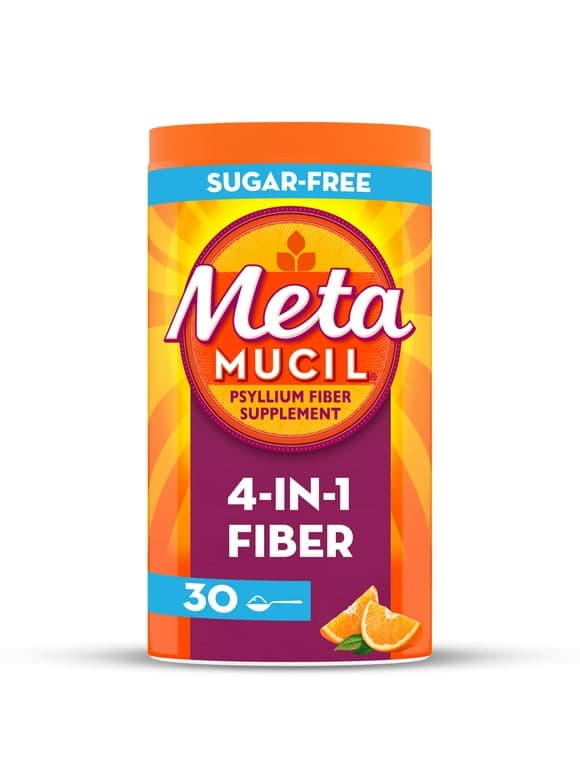 Metamucil Daily Psyllium Husk Powder Fiber Supplement, Sugar-Free, Orange Flavor, 30 Teaspoons