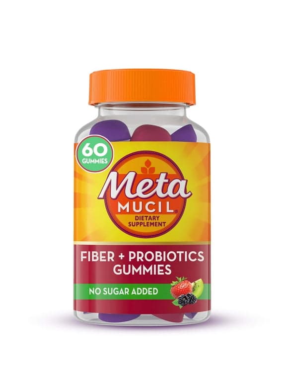 Metamucil Fiber + Probiotics Gummies Fiber Supplement for Digestive Health, No Sugar Added, 60 Count