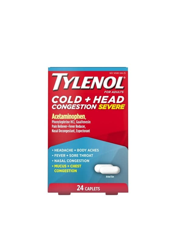 Tylenol Cold + Head Congestion Severe Medicine Caplets, 24 Ct.