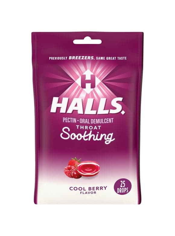 HALLS Throat Soothing (Formerly HALLS Breezers) Cool Berry Throat Drops, 25 Drops