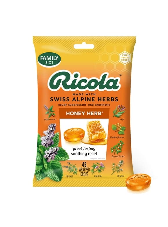 Ricola Honey Herb Soothing Cough Drops, Throat Relief & Cough Suppressant - 45 Ct