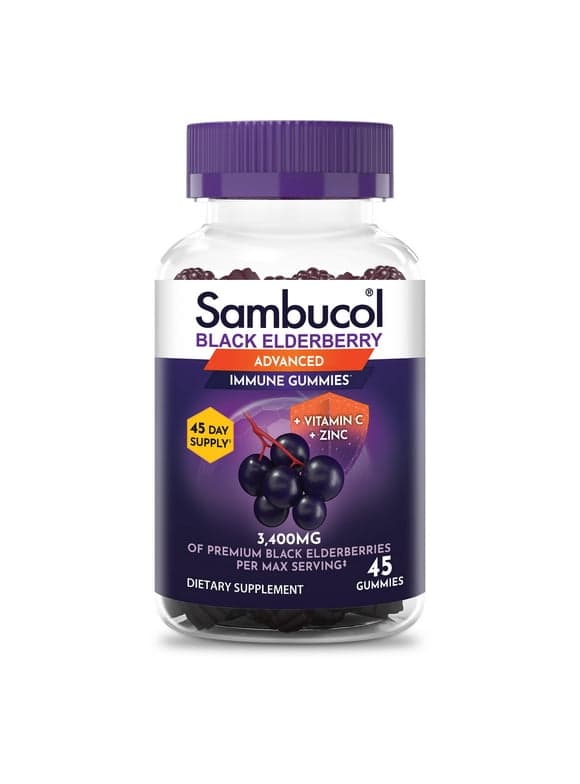 Sambucol Black Elderberry Immune Support Gummies with Vitamin C and Zinc, 45 Count