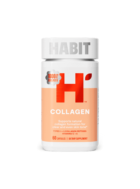 HABIT Collagen Supplement, Types 1 & 3 Collagen Peptides, Vitamin C and E, 60 Capsules