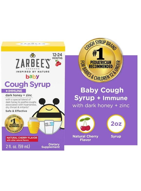 Zarbee's Baby Cough Syrup + Immune with Honey & Zinc, Cherry, 2 fl. oz