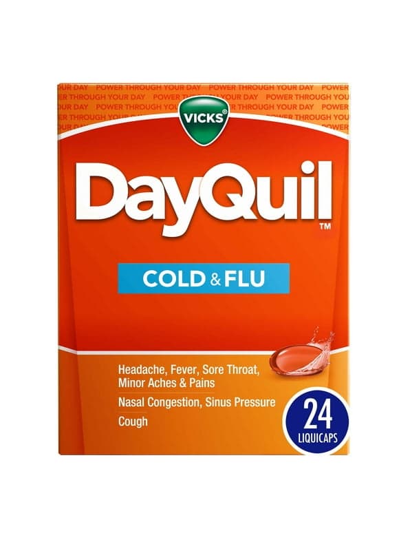 Vicks DayQuil Liquicaps, Non-Drowsy Cough, Cold and Flu Relief, over-the-counter Medicine, 24 Ct