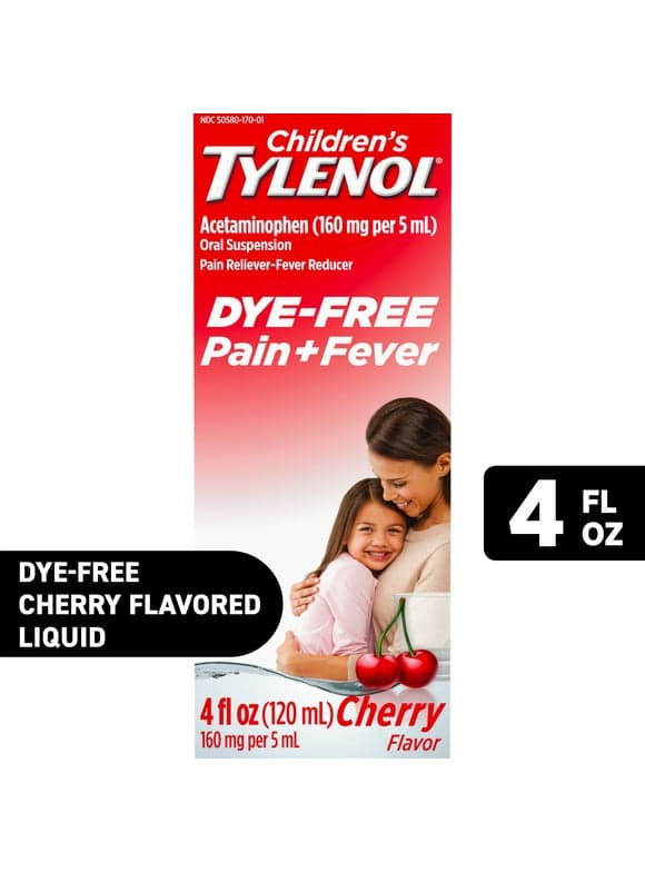 Children's Tylenol Pain + Fever Medicine, Dye-Free, Cherry, 4 fl. oz