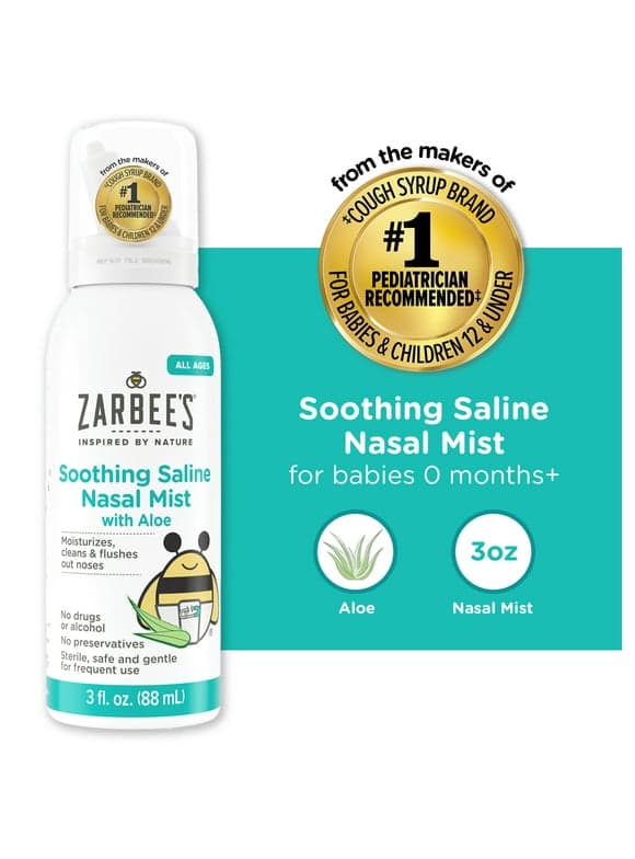 Zarbee's Soothing Saline Nasal Mist with Aloe for All Ages, 3 oz