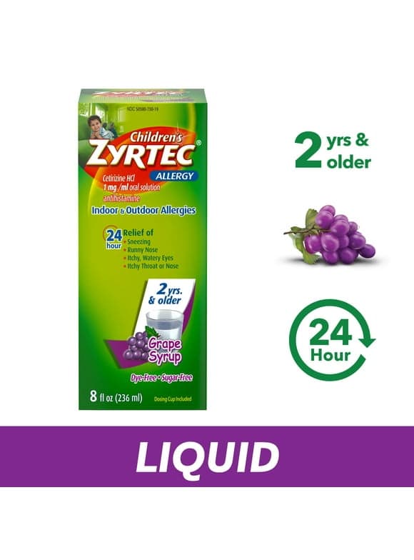 Children's Zyrtec 24 Hour Allergy Relief Syrup, Grape Flavor, 8 fl. oz