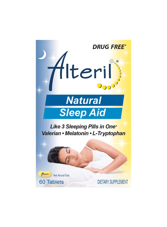 Alteril Sleep Aid Tablets 60ct, 3 Sleep Aids In One, 5mg Melatonin, L-Tryptophan & Valerian