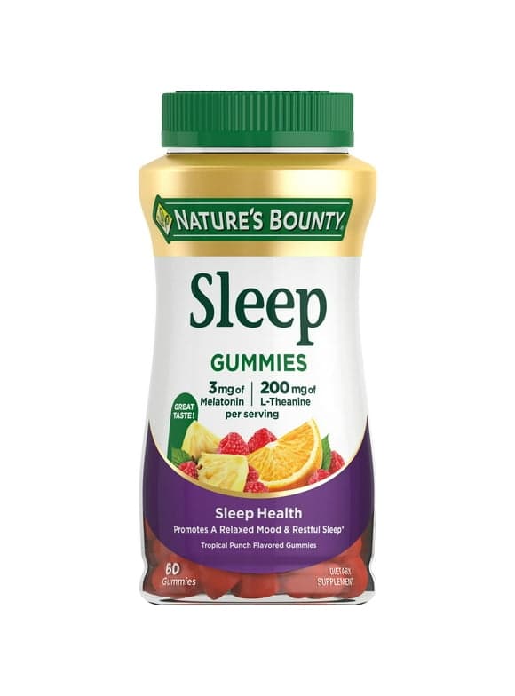 Natures Bounty Sleep Gummies, Melatonin 3mg, Sleep Support Supplement, Topical Punch, 60 Ct