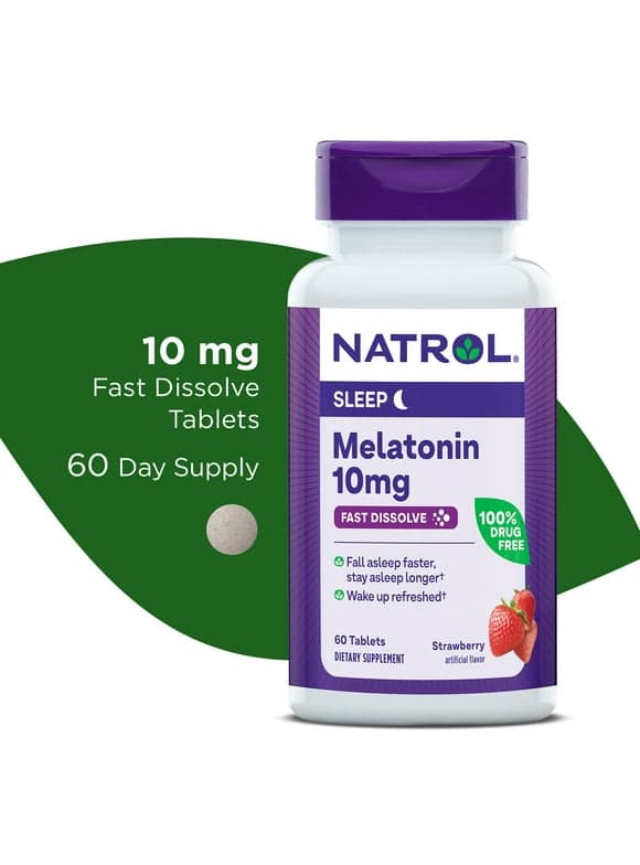 NatrolÂ® Sleep Melatonin Fast Dissolve Tablets, Nighttime Sleep Aid, Strawberry Flavor, 10mg, 60 Count