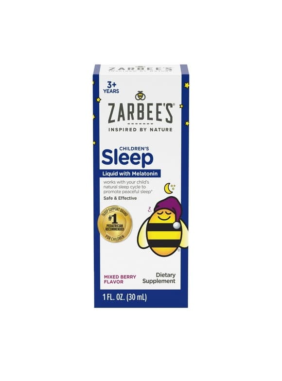 Zarbee's Kids Sleep Supplement Liquid with 1mg Melatonin, Drug-Free & Effective, Easy to Take Natural Berry Flavor for Children Ages 3 and Up, 1 Fl oz Bottle