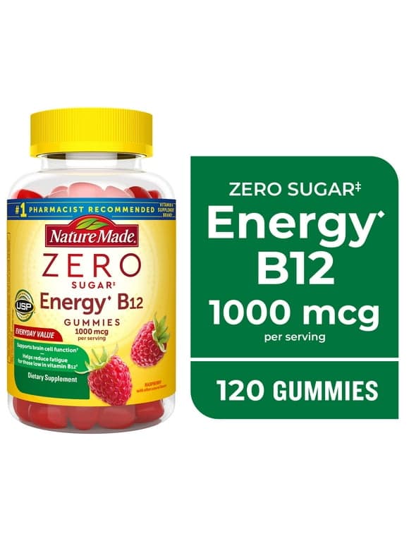 Nature Made Zero Sugar Energy Vitamin B12 Gummies, Sugar Free Gummies, 120 Count